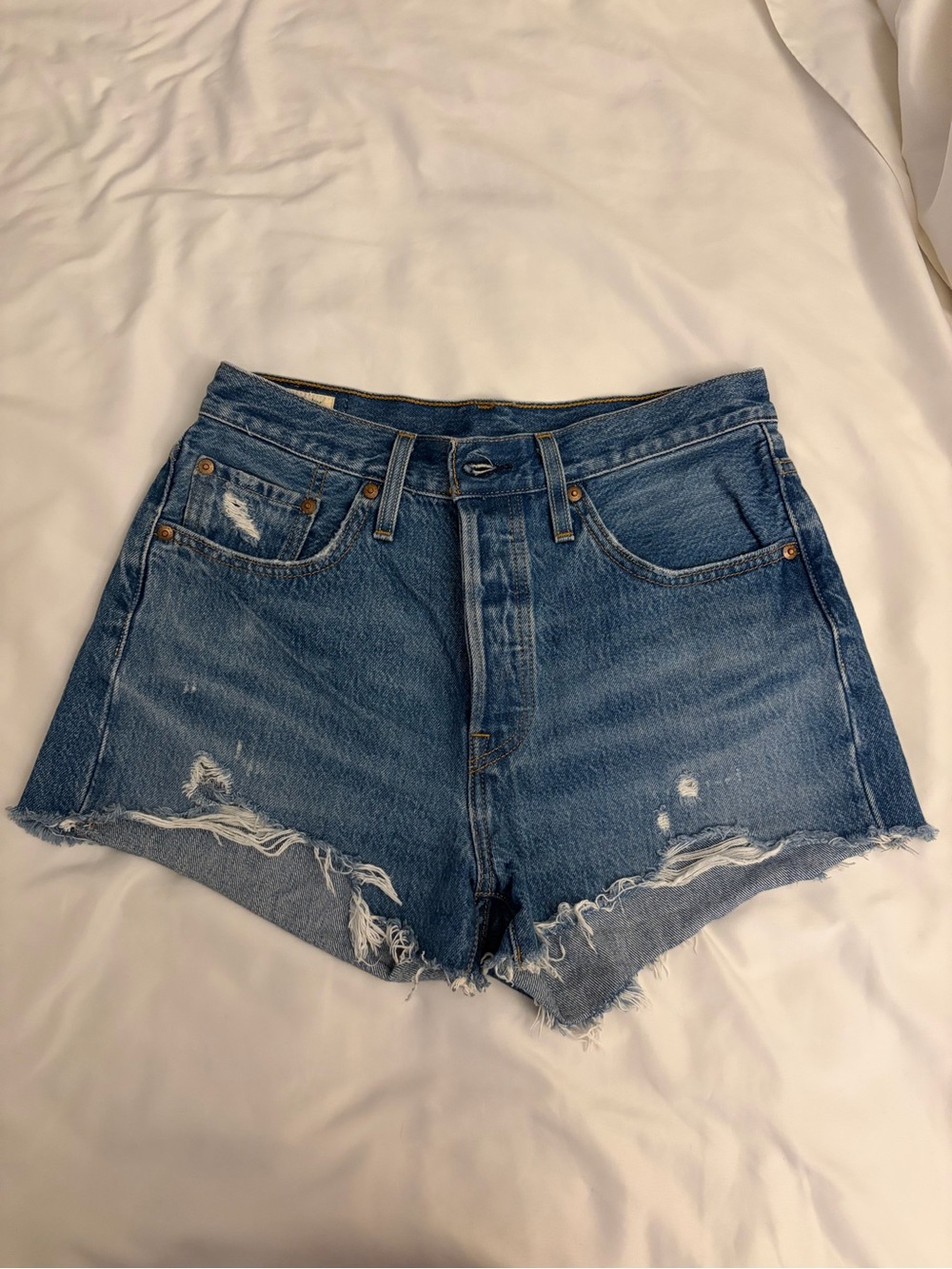 Levi's Distressed Blue Denim Cutoff Shorts